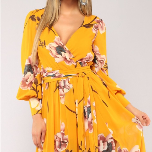 Fashion Nova Dresses Maxi Summer Dress Floral Yellow Long Sleeve